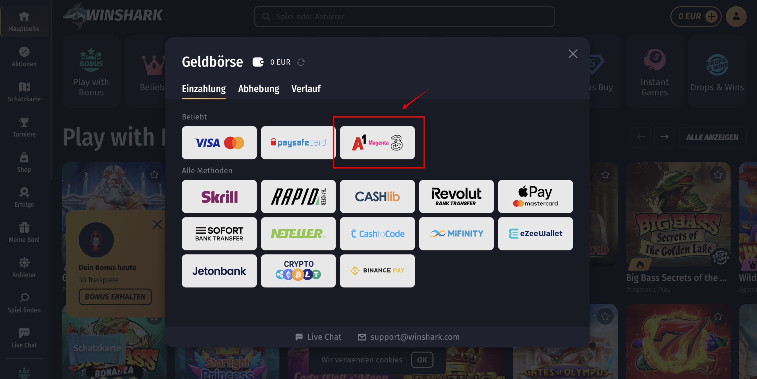 WinShark Casino Erhalten